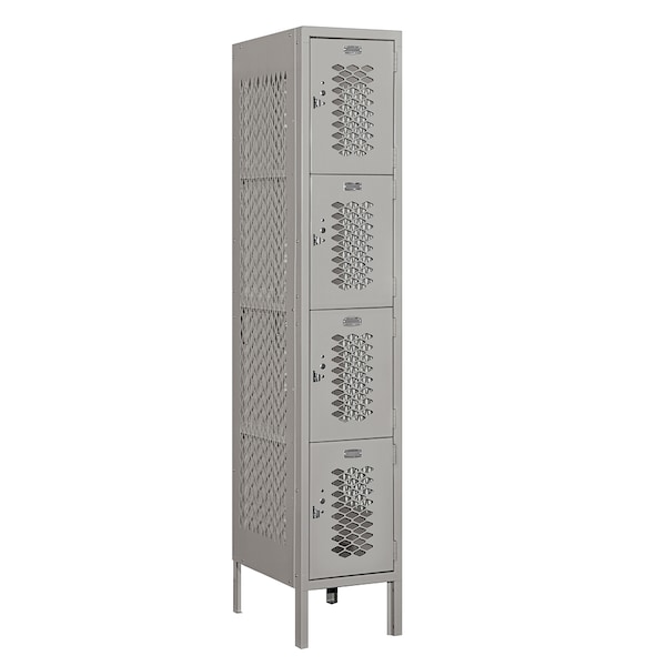 Salsbury Industries 4 Tier Vented Locker, 12"Wx66"Hx18"D, 4 Door, Gray, Unassembled 74158GY-U - main